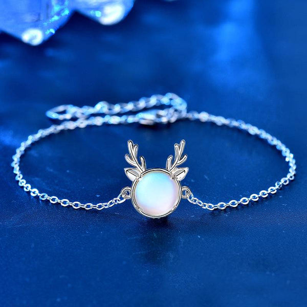 Louily Christmas Gift Reindeer Design Moonstone Bracelet In Sterling Silver