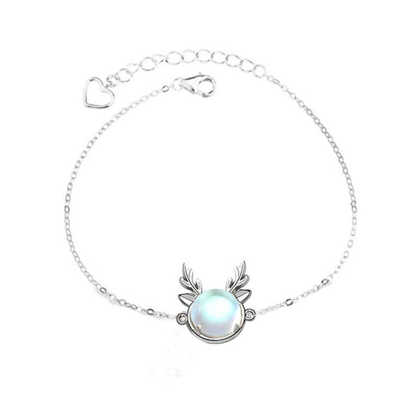 Louily Christmas Gift Reindeer Design Moonstone Bracelet In Sterling Silver