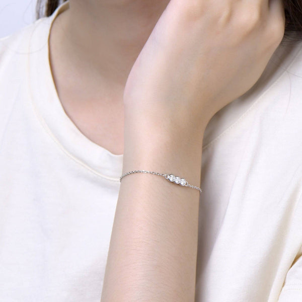Louily Moissanite Bezel Round Cut Bracelet In Sterling Silver