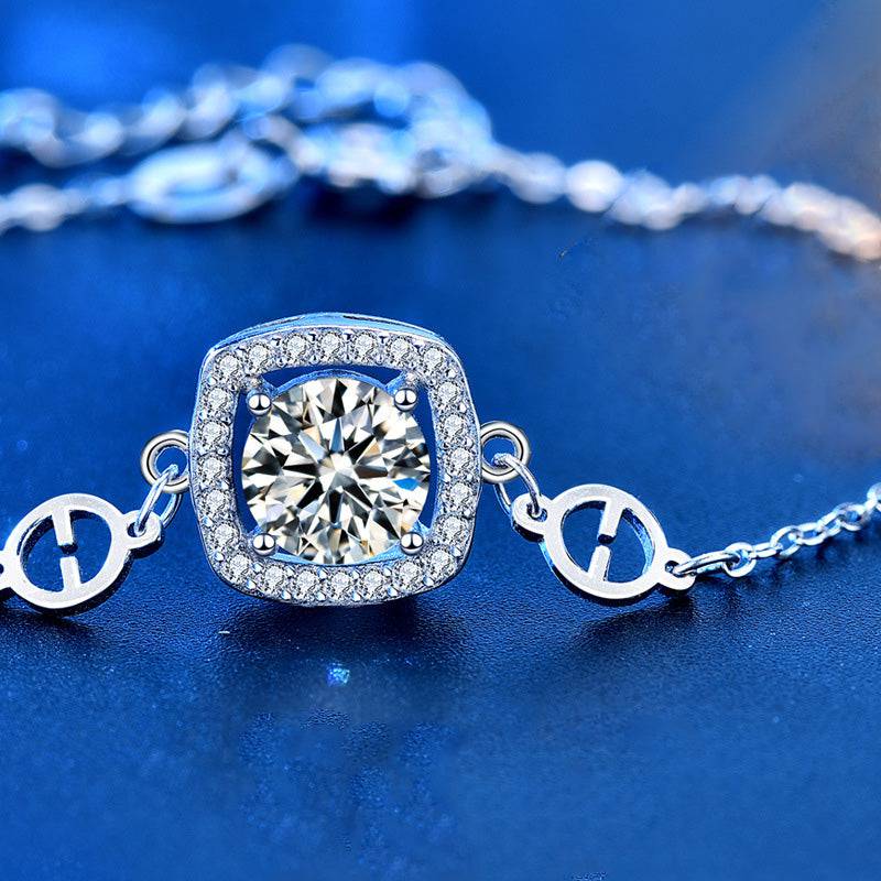 Louily Moissanite Fashion Design Halo Round Cut Bracelet - louilyjewelry