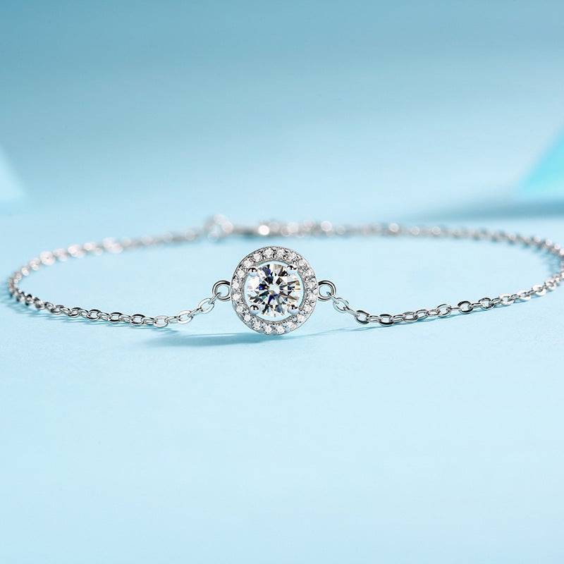 Louily Timeless Moissanite Halo Round Cut Bracelet In Sterling Silver - louilyjewelry