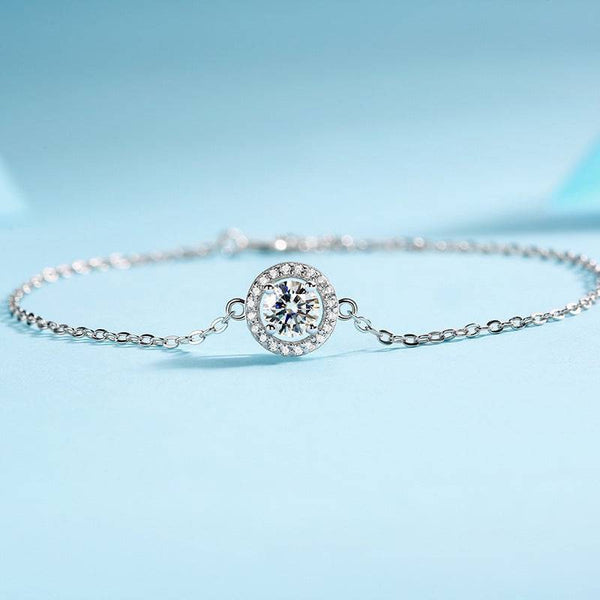 Louily Timeless Halo Round Cut Moissanite Bracelet In Sterling Silver