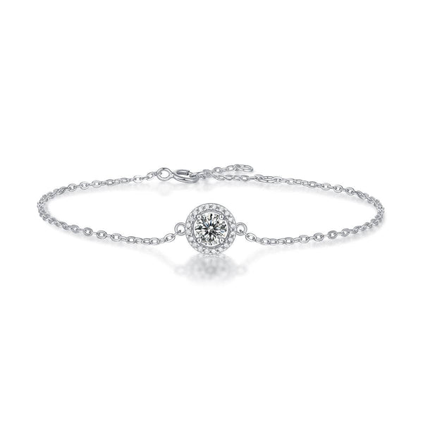 Louily Timeless Halo Round Cut Moissanite Bracelet In Sterling Silver