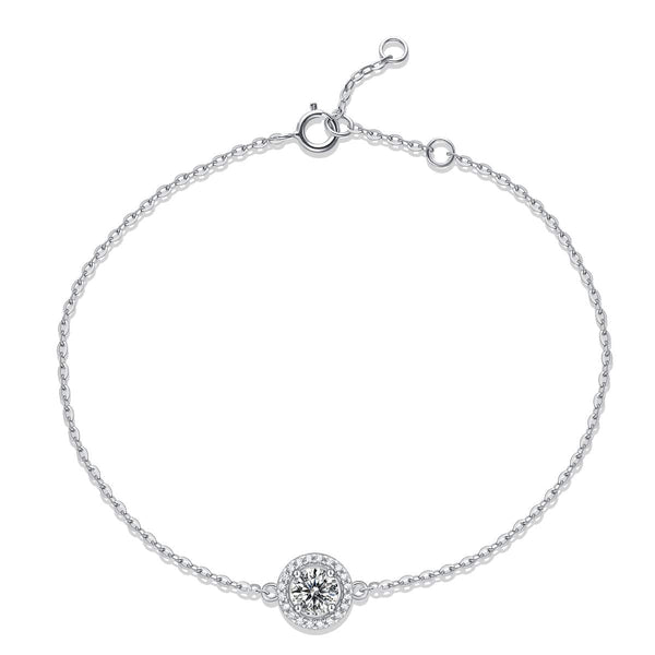 Louily Timeless Halo Round Cut Moissanite Bracelet In Sterling Silver