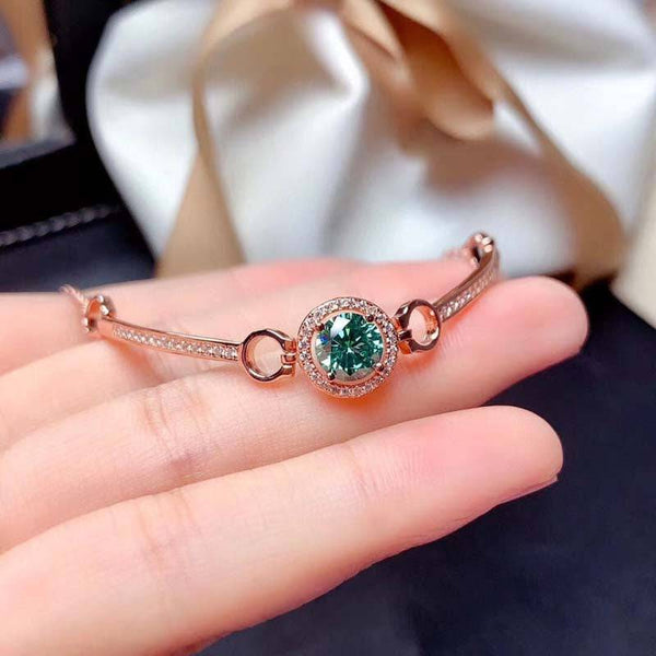 Louily Romantic Rose Gold Round Cut Paraiba Tourmaline Bracelet In Sterling Silver