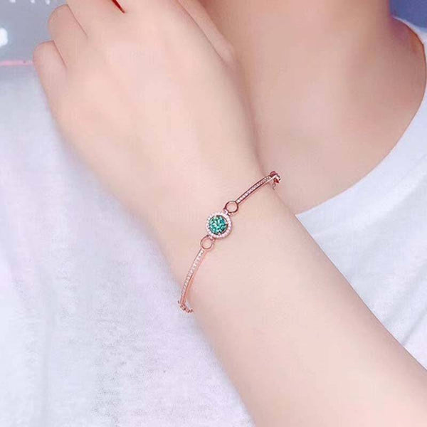 Louily Romantic Rose Gold Round Cut Paraiba Tourmaline Bracelet In Sterling Silver