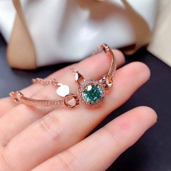 Louily Romantic Rose Gold Round Cut Paraiba Tourmaline Bracelet In Sterling Silver