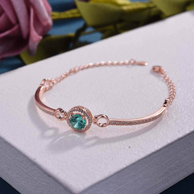 Louily Romantic Rose Gold Round Cut Paraiba Tourmaline Bracelet In Sterling Silver - louilyjewelry