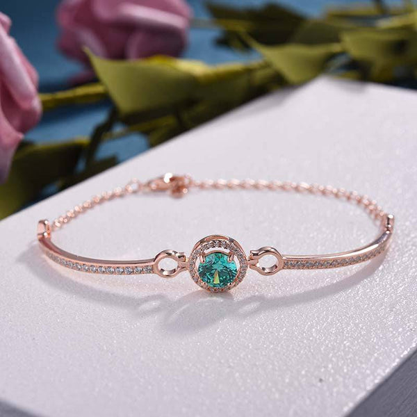 Louily Romantic Rose Gold Round Cut Paraiba Tourmaline Bracelet In Sterling Silver