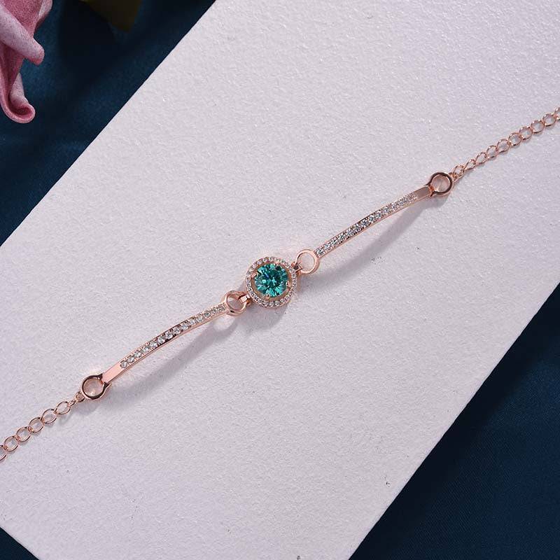 Louily Romantic Rose Gold Round Cut Paraiba Tourmaline Bracelet In Sterling Silver - louilyjewelry