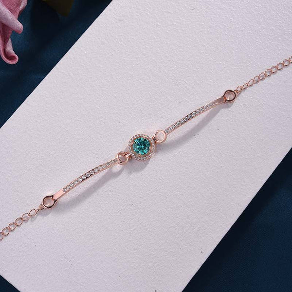 Louily Romantic Rose Gold Round Cut Paraiba Tourmaline Bracelet In Sterling Silver