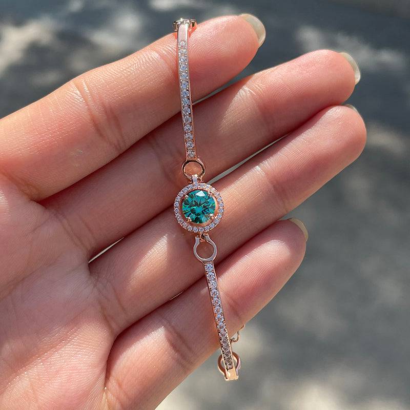 Louily Romantic Rose Gold Round Cut Paraiba Tourmaline Bracelet In Sterling Silver - louilyjewelry