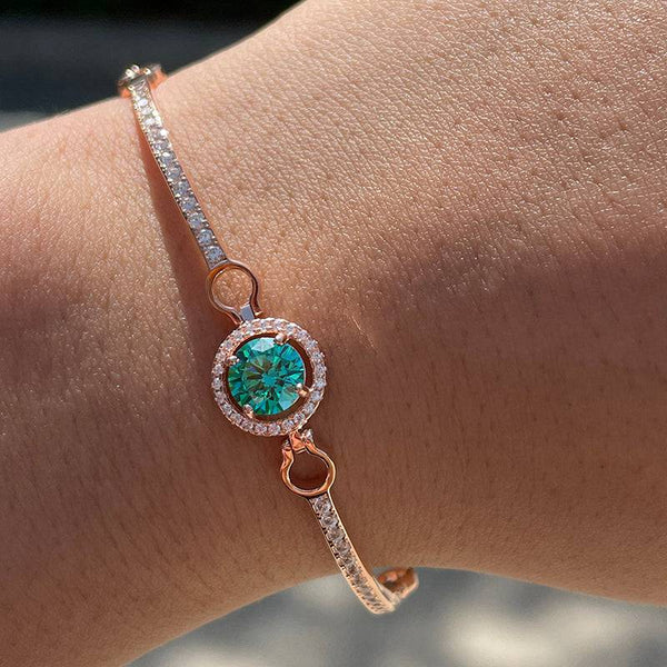 Louily Romantic Rose Gold Round Cut Paraiba Tourmaline Bracelet In Sterling Silver