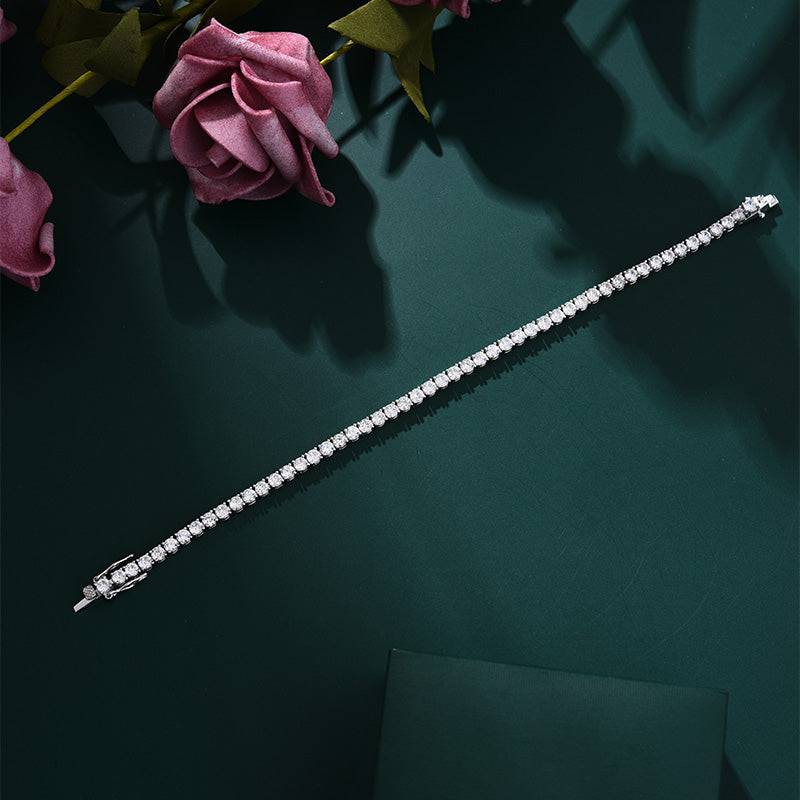 Romantic Simple White Round Cut Tennis Bracelet for Women In Sterling Silver - louilyjewelry