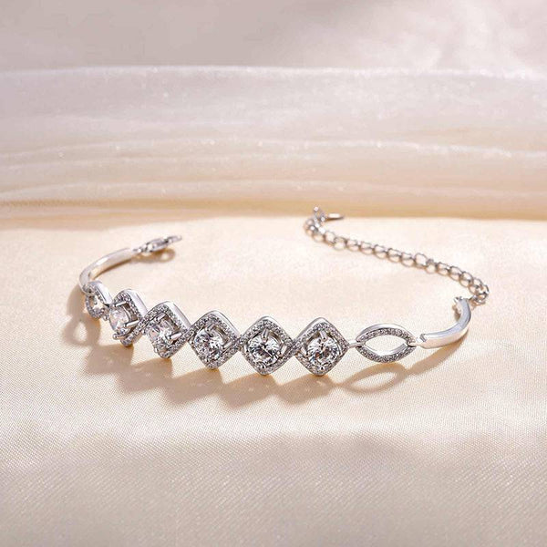 Louily Gorgeous Halo Round Cut Bracelet For Women In Sterling Silver