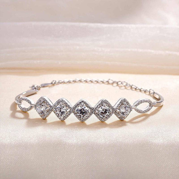 Louily Gorgeous Halo Round Cut Bracelet For Women In Sterling Silver