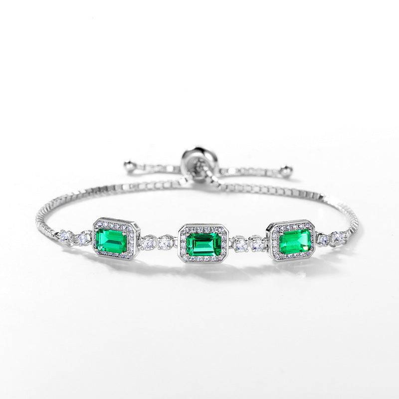 Louily Luxury Emerald Cut Emerald Green Bracelet for Women In Sterling Silver - louilyjewelry