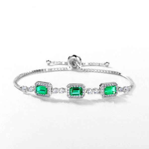 Louily Luxury Emerald Cut Emerald Green Bracelet for Women In Sterling Silver