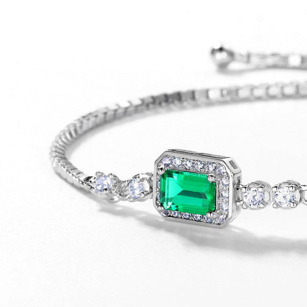 Louily Luxury Emerald Cut Emerald Green Bracelet for Women In Sterling Silver