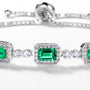 Louily Luxury Emerald Cut Emerald Green Bracelet for Women In Sterling Silver - louilyjewelry