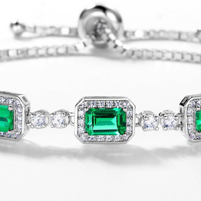 Louily Luxury Emerald Cut Emerald Green Bracelet for Women In Sterling Silver - louilyjewelry
