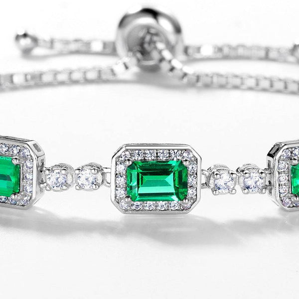 Louily Luxury Emerald Cut Emerald Green Bracelet for Women In Sterling Silver