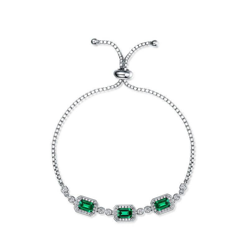 Louily Luxury Emerald Cut Emerald Green Bracelet for Women In Sterling Silver - louilyjewelry