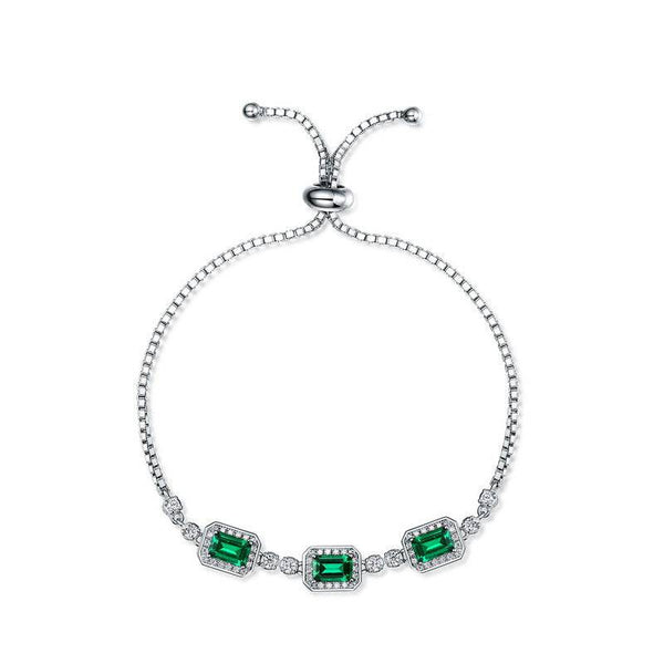 Louily Luxury Emerald Cut Emerald Green Bracelet for Women In Sterling Silver