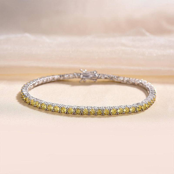 Louily Stunning Round Cut Yellow Sapphire Tennis Bracelet For Women