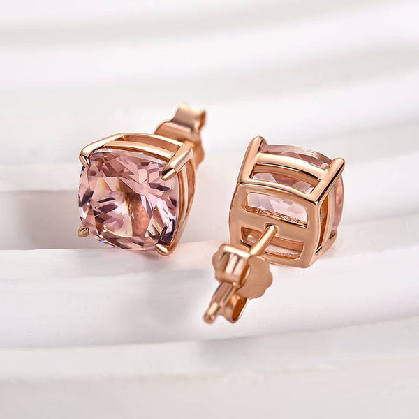 Louily Lovely Rose Gold Morganite Pink Cushion Cut Earrings