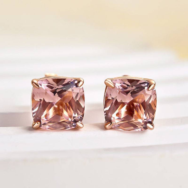 Louily Lovely Rose Gold Morganite Pink Cushion Cut Earrings