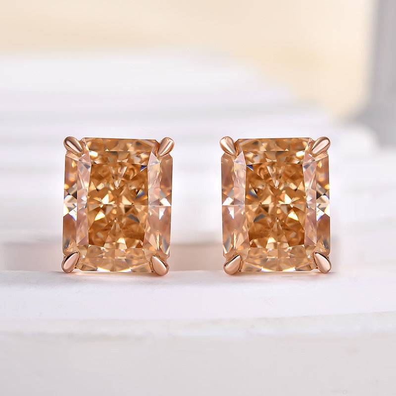 Louily Unique Rose Gold Champagne Stone Radiant Cut Earrings - louilyjewelry
