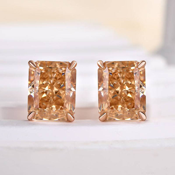 Louily Unique Rose Gold Champagne Stone Radiant Cut Earrings
