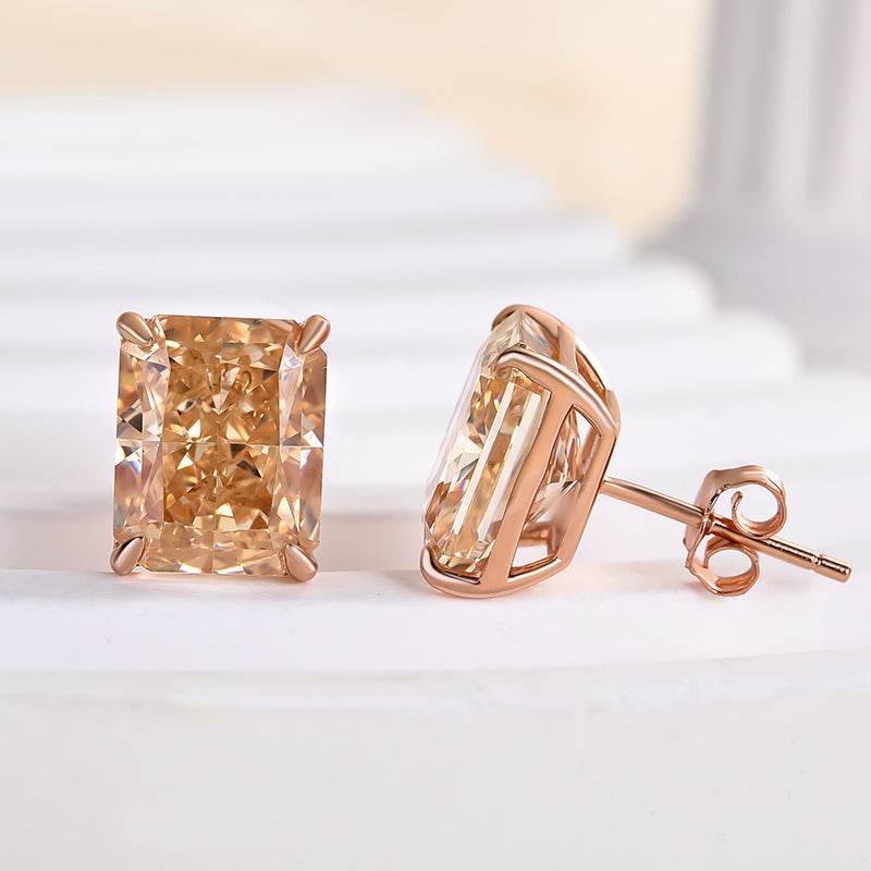 Louily Unique Rose Gold Champagne Stone Radiant Cut Earrings - louilyjewelry