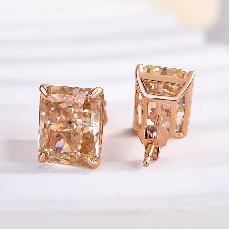 Louily Unique Rose Gold Champagne Stone Radiant Cut Earrings - louilyjewelry