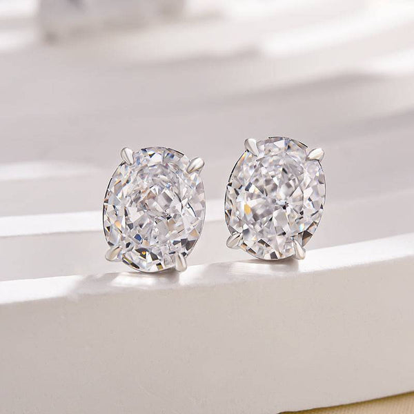 Louily Stunning Classic Oval Cut Simulated Diamond Stud Earrings In Sterling Silver