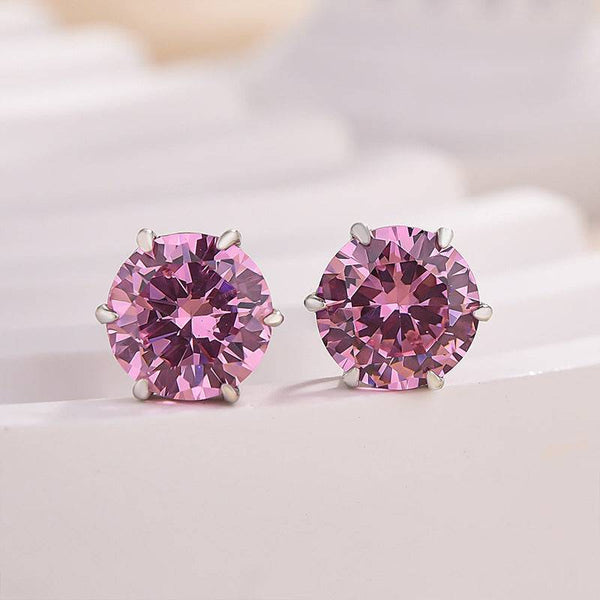 2.0 Carat Round Cut Pink Sapphire Stud Earrings In Sterling Silver