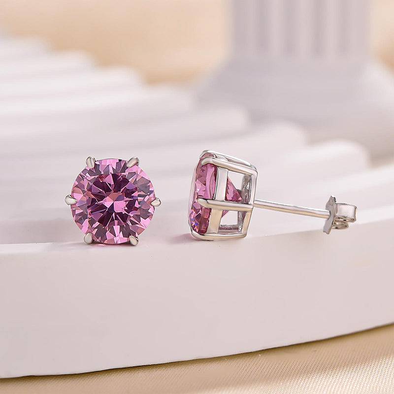 2.0 Carat Round Cut Pink Sapphire Stud Earrings In Sterling Silver - louilyjewelry