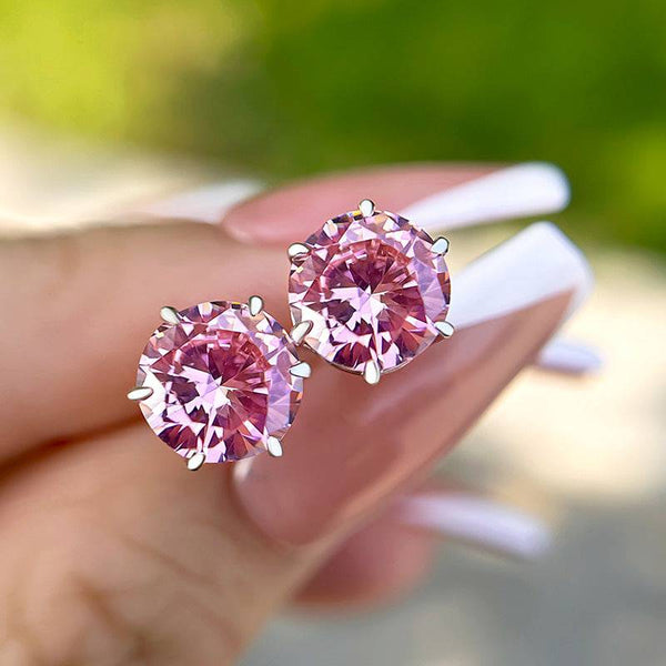 2.0 Carat Round Cut Pink Sapphire Stud Earrings In Sterling Silver