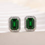 Emerald Green Halo Emerald Cut Sparkle Women's Stud Earrings - louilyjewelry