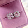 4.0 Carat Halo Square Princess Cut Pink Sapphire Sterling Silver Women's Stud Earrings - louilyjewelry