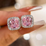 4.0 Carat Halo Square Princess Cut Pink Sapphire Sterling Silver Women's Stud Earrings - louilyjewelry