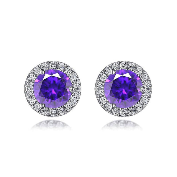 Louily Birthstone Stud Earrings In Sterling Silver