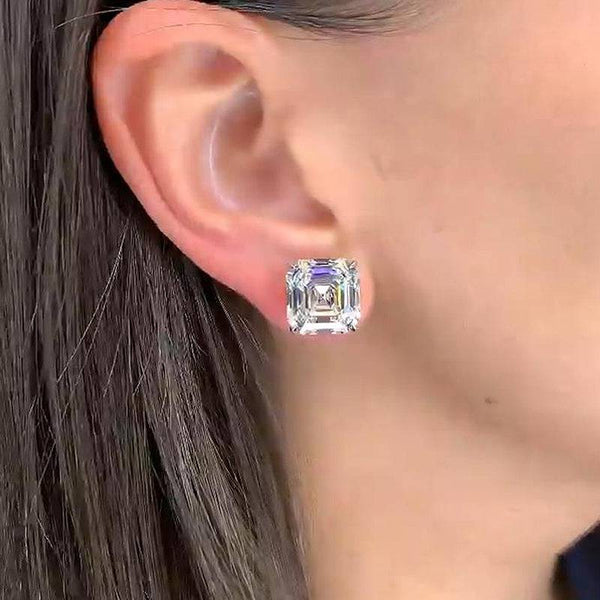 Louily Classic Asscher Cut Women's Stud Earrings In Sterling Silver