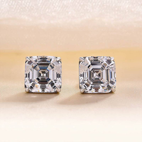 Louily Classic Asscher Cut Women's Stud Earrings In Sterling Silver