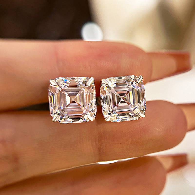 Louily Classic Asscher Cut Women's Stud Earrings In Sterling Silver - louilyjewelry
