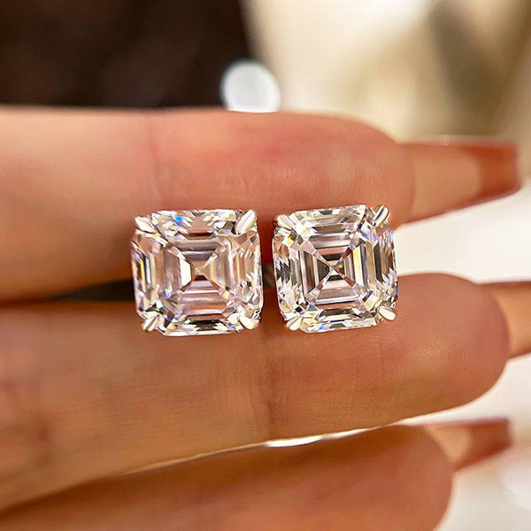 Louily Classic Asscher Cut Women's Stud Earrings In Sterling Silver