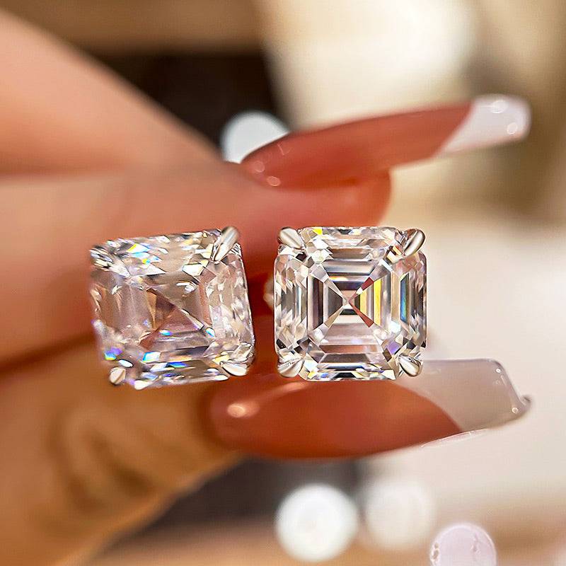 Louily Classic Asscher Cut Women's Stud Earrings In Sterling Silver - louilyjewelry