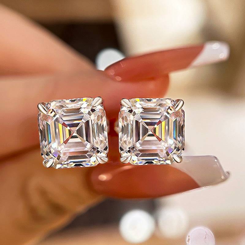 Louily Classic Asscher Cut Women's Stud Earrings In Sterling Silver - louilyjewelry