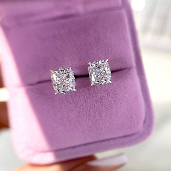 Louily Classic Cushion Cut Women's Stud Earrings In Sterling Silver